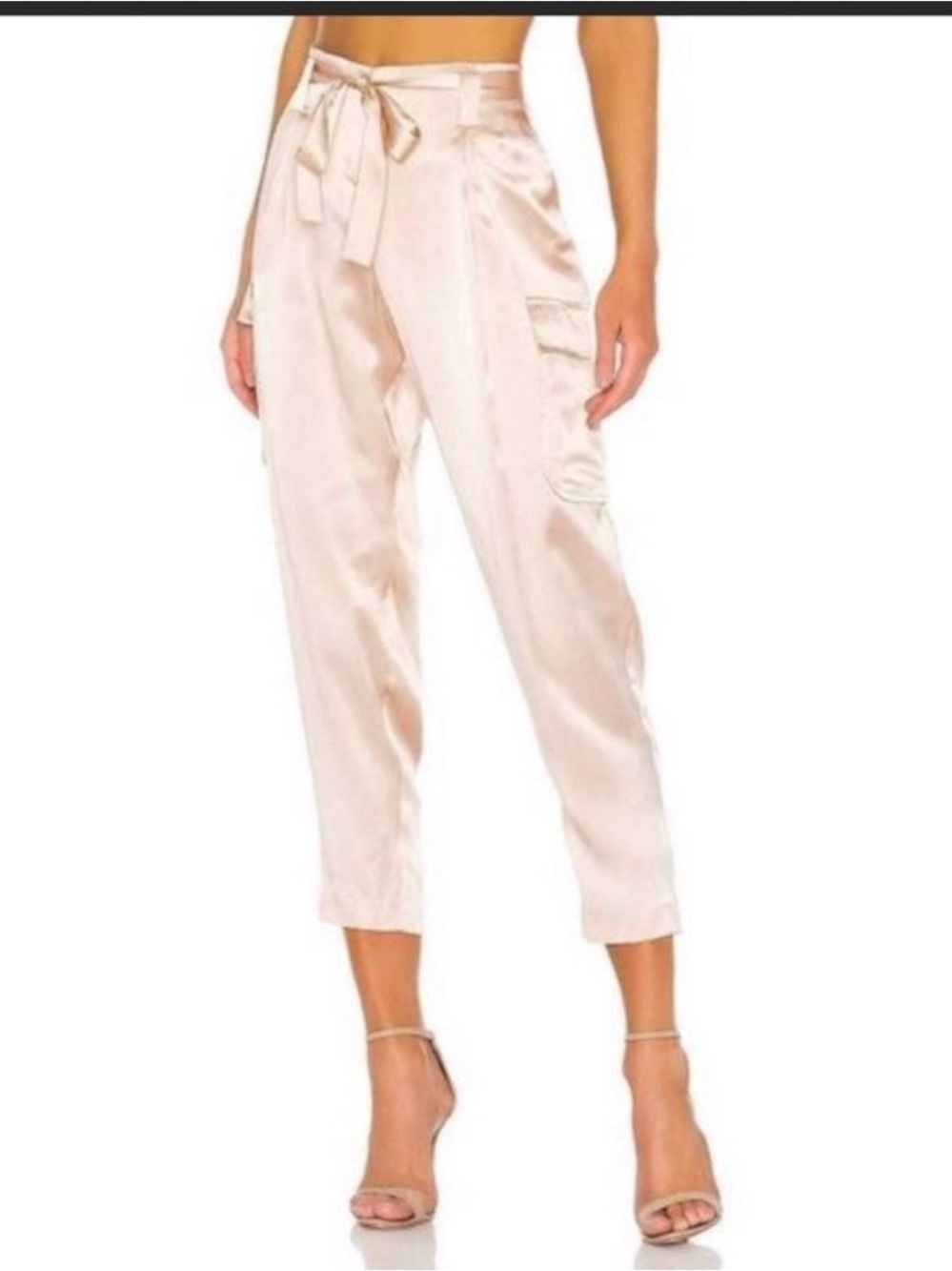L'AGENCE Blush Satin Tie-Waist Cropped Cargo Pants